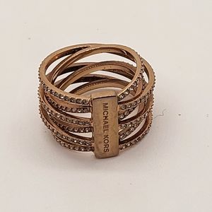 Michael Kors 6 band twisted rose gold toned ring with clear stones